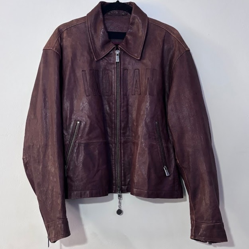 Indian‎ Motorcycle Leather Jacket Womens XXL Embossed Logo Biker Brown